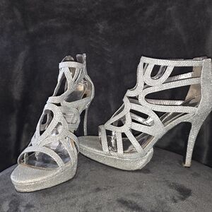 Elegant Silver Strappy Heels